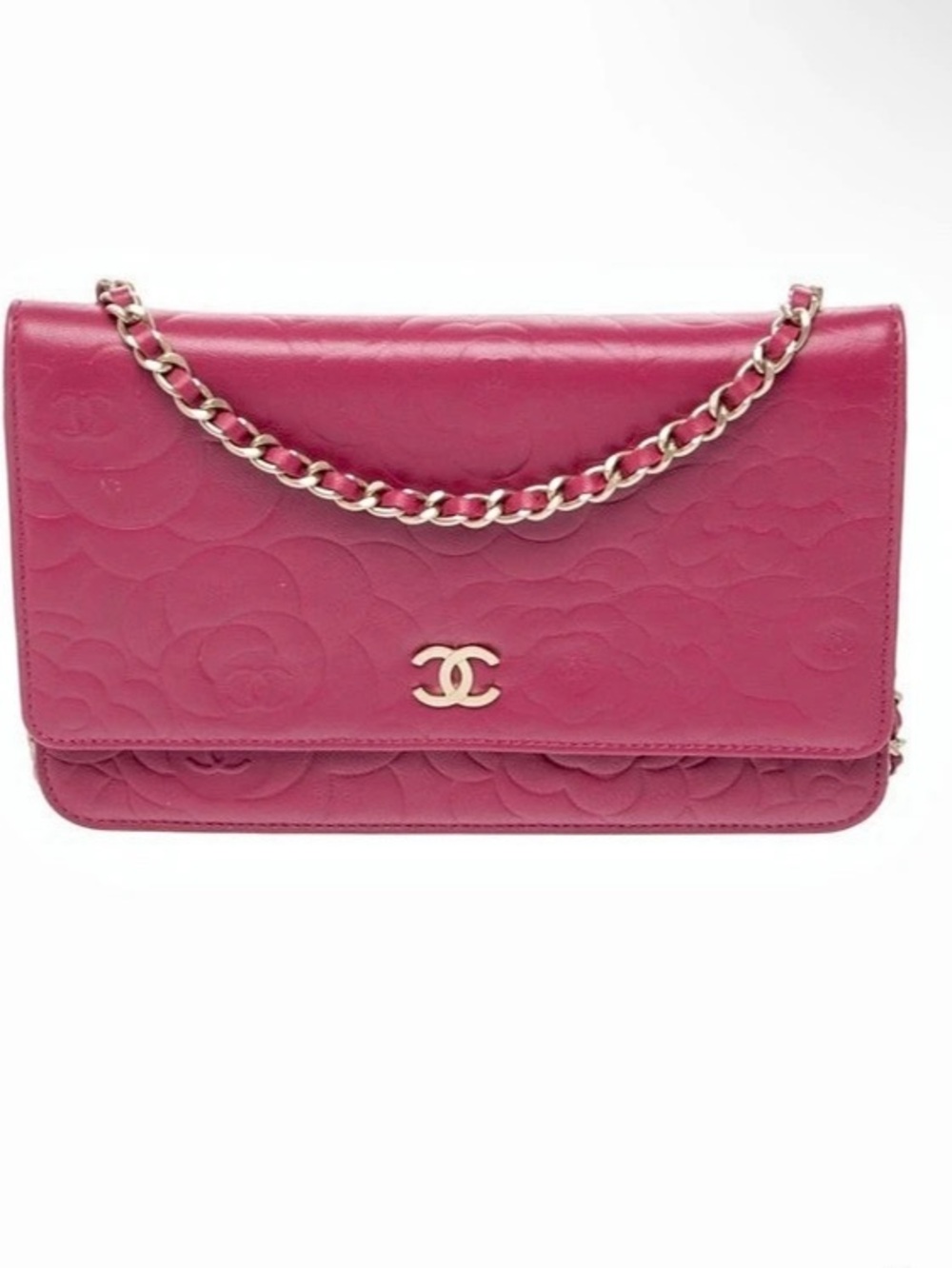 Chanel Camellia Embossed Wallet on Chain WOC Floral Pink
